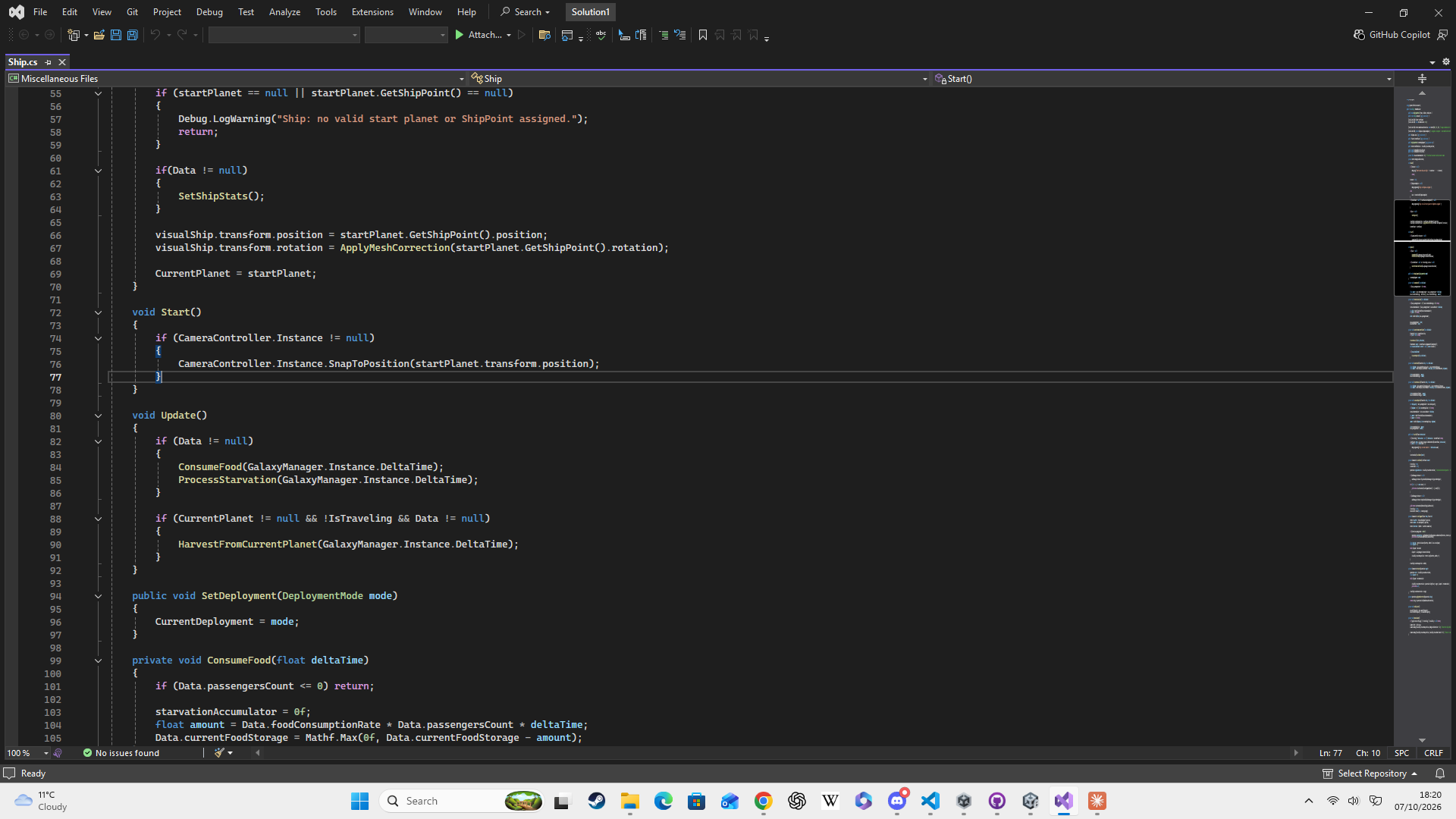 Screenshot of Ship script